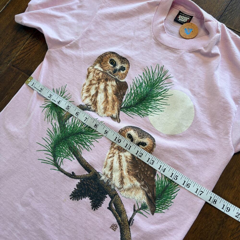 Vintage Owls Shirt Mens Medium Pink Screen Stars Tee T-Shirt USA Nature - Picture 7 of 8
